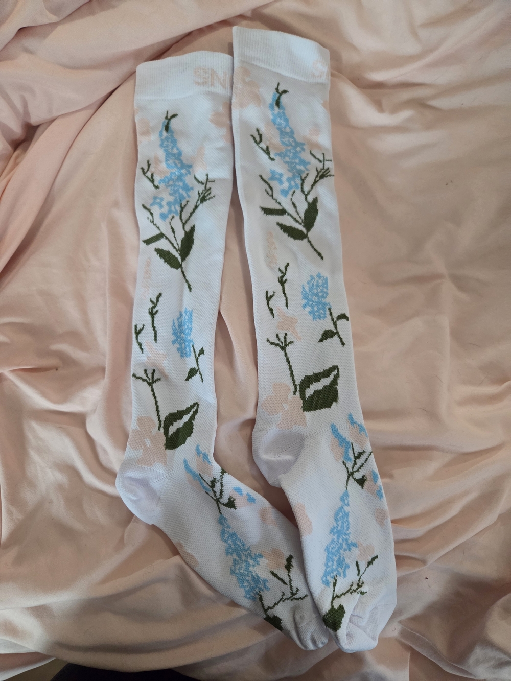 Compression Socks X2, White Floral And Black